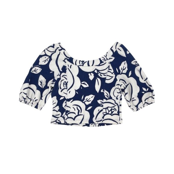 Anthropologie Maeve Amiens Blue Floral Midi Flared Skirt Top Set Womens Medium - Picture 11 of 12